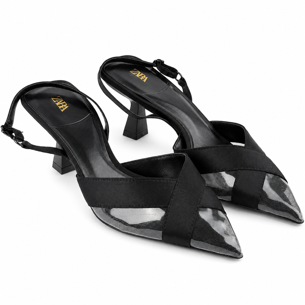 Mesh-Detail Slingback Heels - Black - image 2