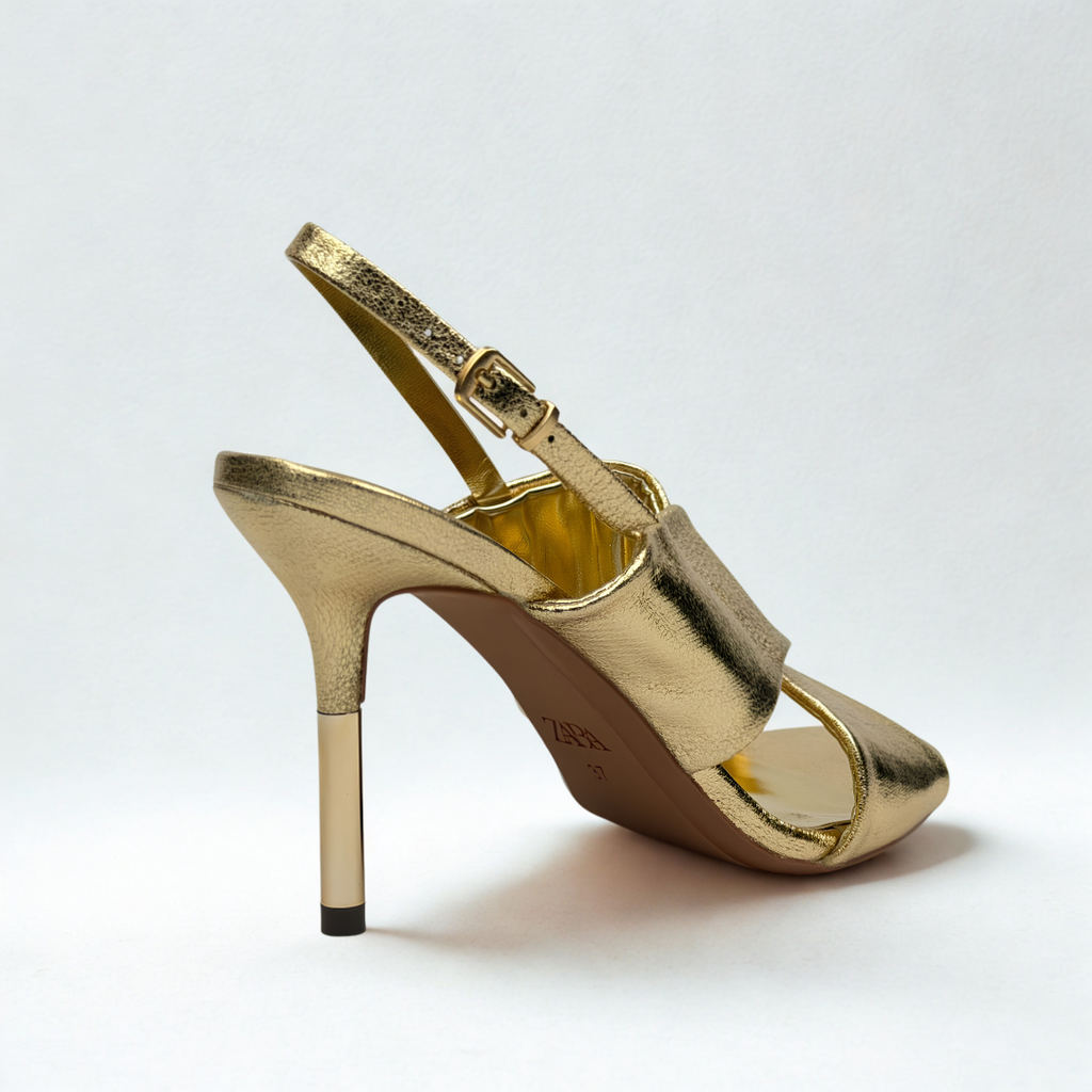 Metallic Crossover Slingback Heels - Gold - image 3