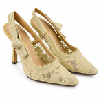 Metallic-Finish Heels - Beige - image 2