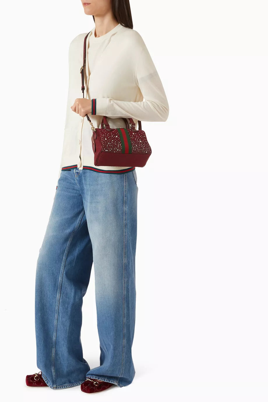 Gucci Small Ophidia Crystals Boston Bag in GG Canvas - Image 3