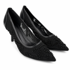 Embroidered Pearl Heels - Black - image 2