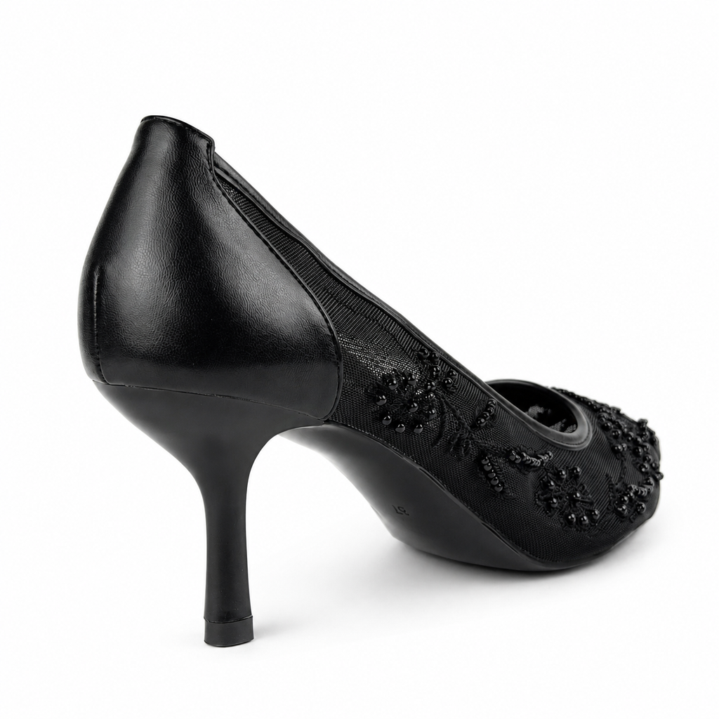 Embroidered Pearl Heels - Black - image 5