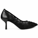 Embroidered Pearl Heels - Black - image 1