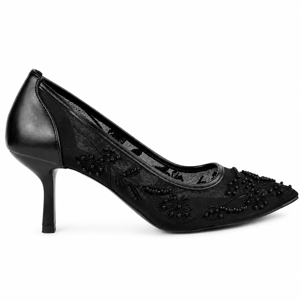 Embroidered Pearl Heels - Black - image 1