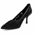 Embroidered Pearl Heels - Black - image 4