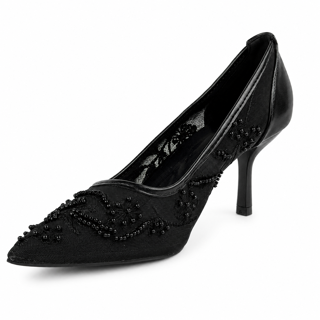 Embroidered Pearl Heels - Black - image 4