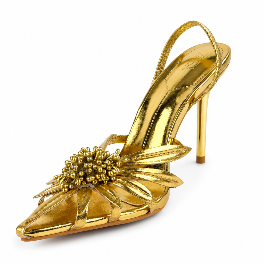 Metallic High-Heel Mules - Gold - image 5