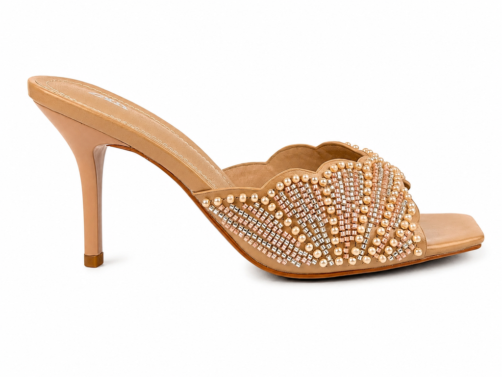 Minimal Heeled Mules - Beige - image 1