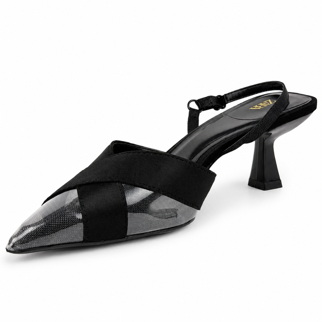 Mesh-Detail Slingback Heels - Black - image 3