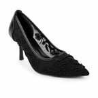 Embroidered Pearl Heels - Black - image 6