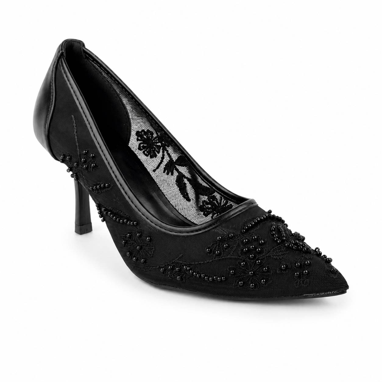 Embroidered Pearl Heels - Black - image 6