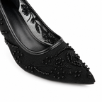 Embroidered Pearl Heels - Black - image 3