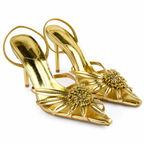 Metallic High-Heel Mules - Gold - image 2