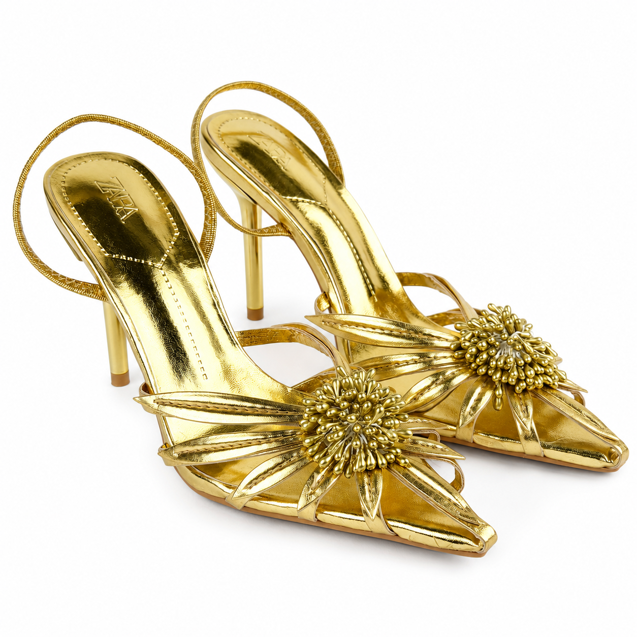 Metallic High-Heel Mules - Gold - image 2