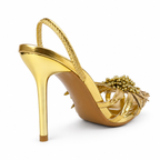 Metallic High-Heel Mules - Gold - image 3
