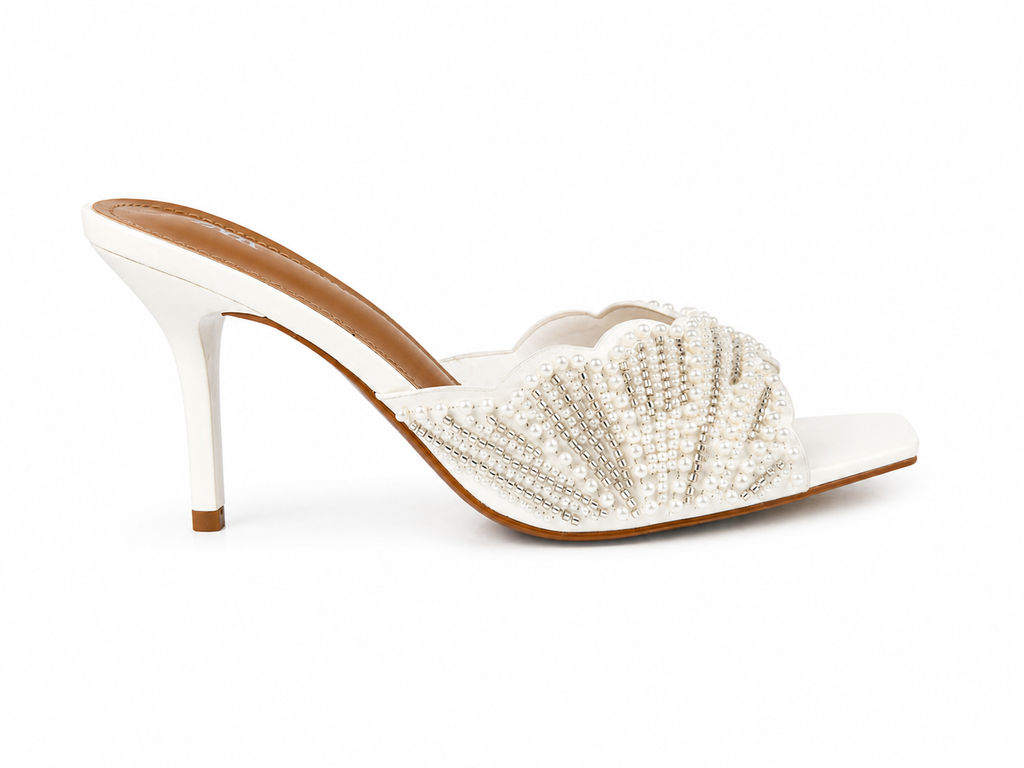 Pearl-Embellished Mule Heels - White - image 1