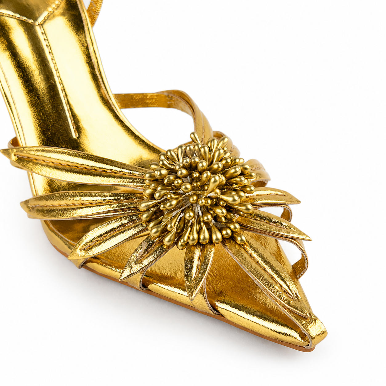 Metallic High-Heel Mules - Gold - image 4