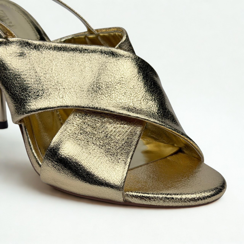 Metallic Crossover Slingback Heels - Gold - image 2