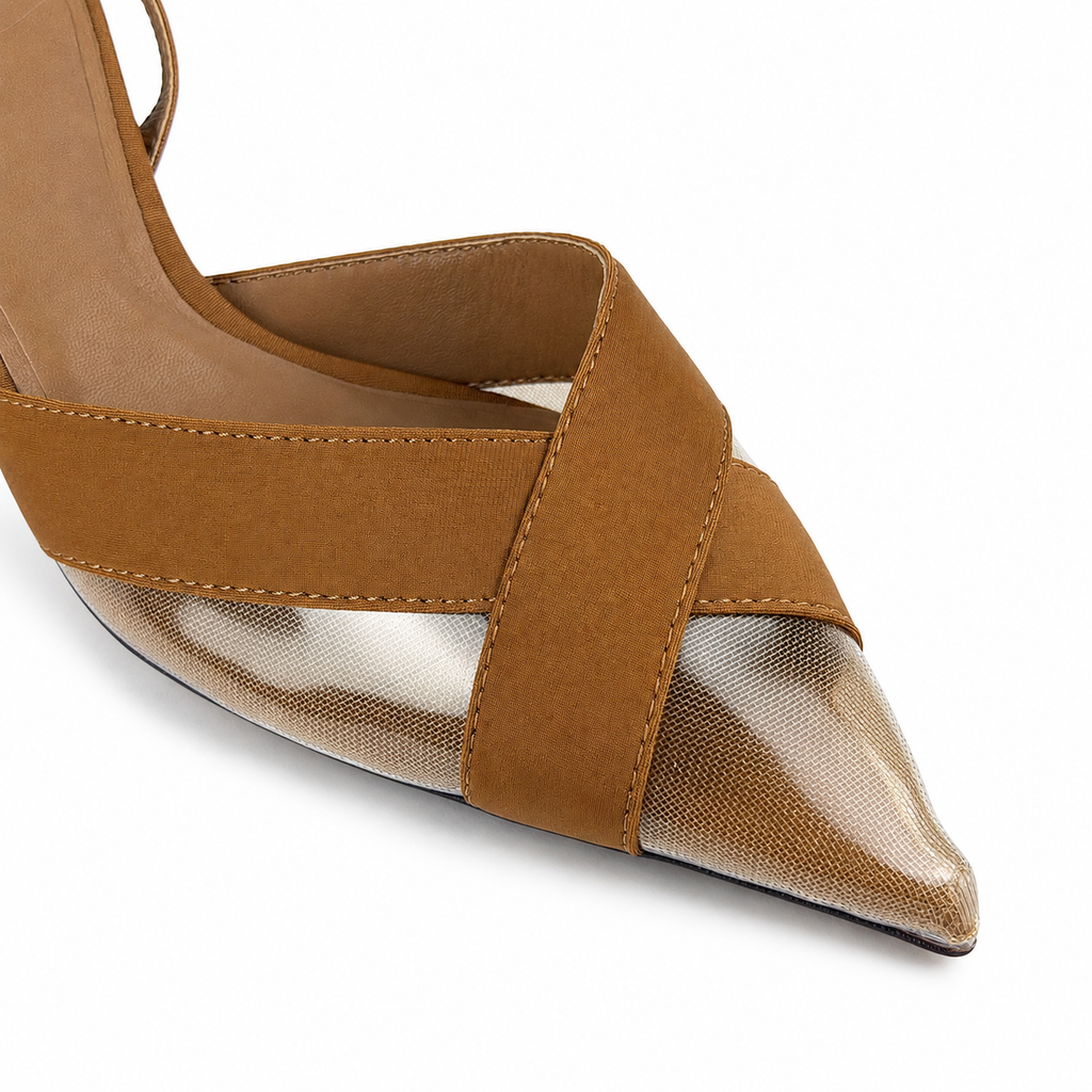 Mesh-Detail Slingback Heels - Brown - image 2