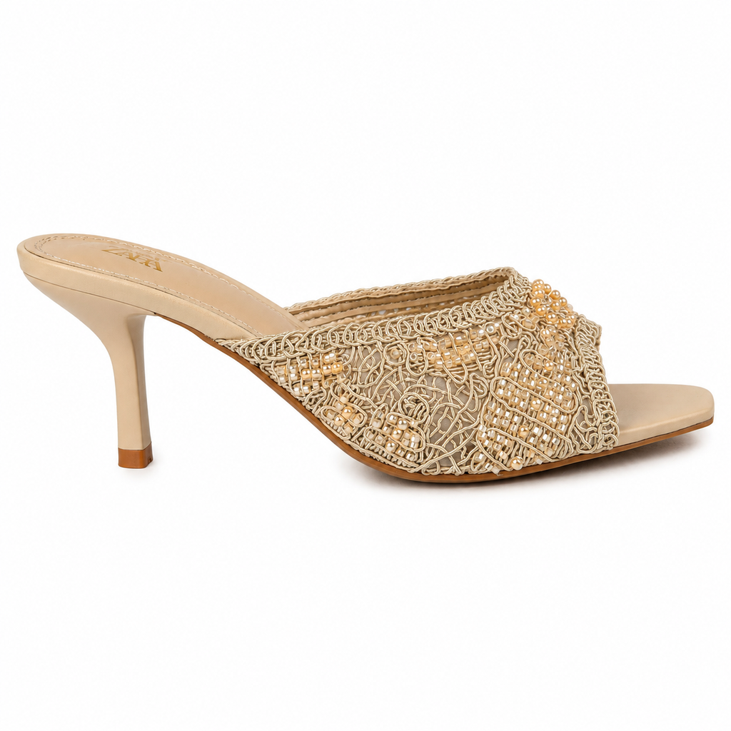 Pearl Woven Kitten-Heel Mules - image 1
