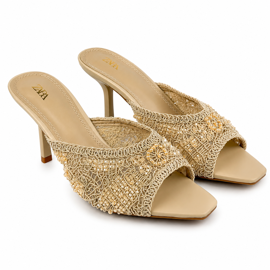 Pearl Woven Kitten-Heel Mules - image 2