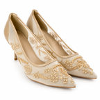 Embroidered Pearl Heels - Beige - image 5