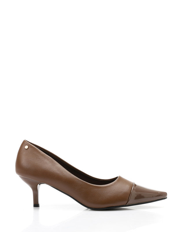 Pointed Toecap Leather Plain Heels