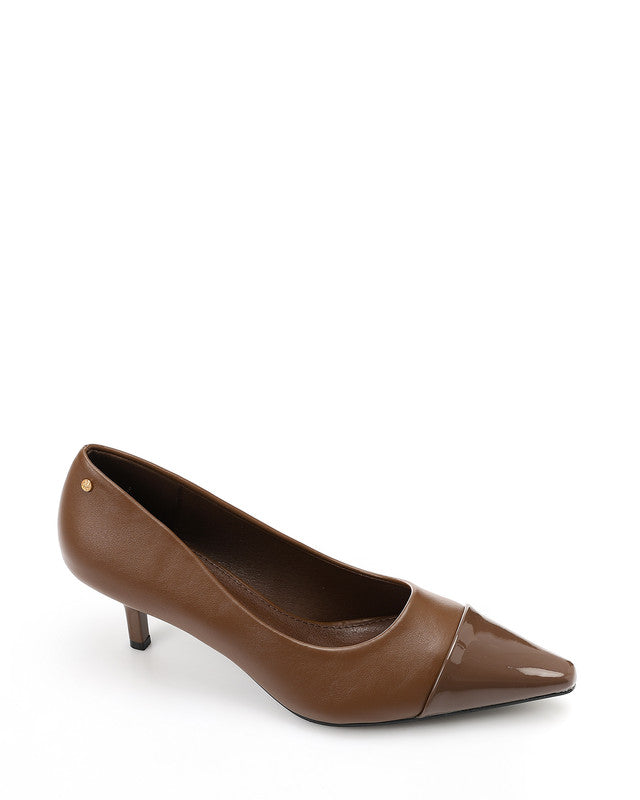 Pointed Toecap Leather Plain Heels