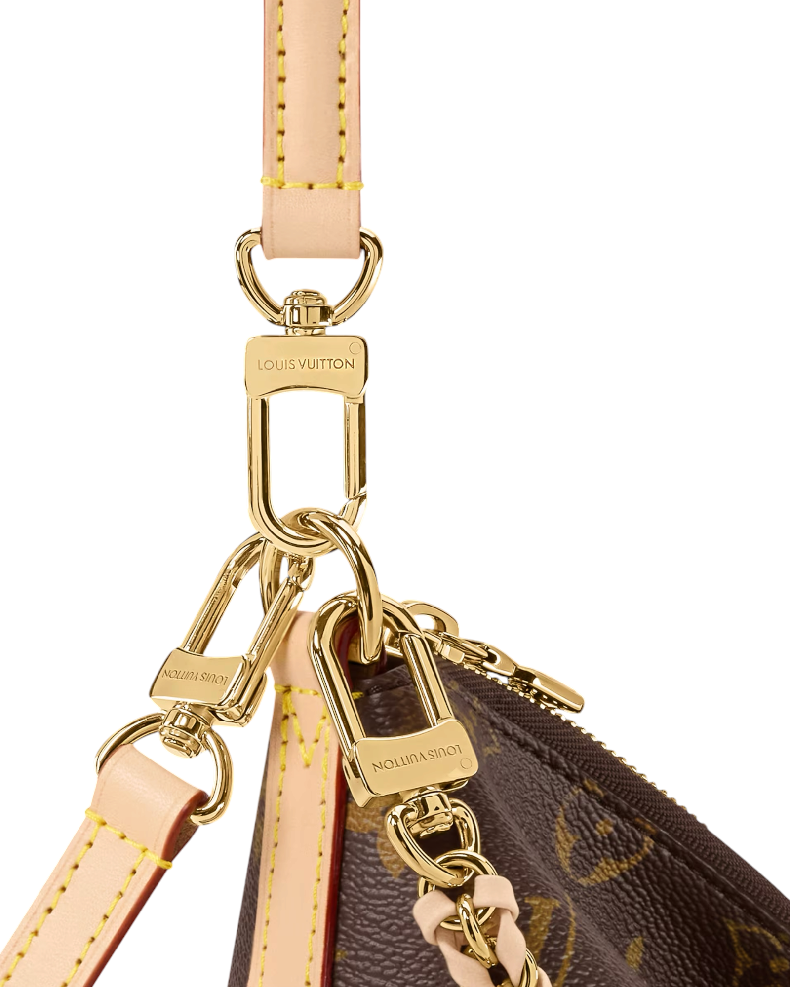 Louis Vuitton Multipass Monogram bag angled view with compact structured silhouette.