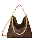 Louis Vuitton Multipass Monogram bag hardware and strap detail.