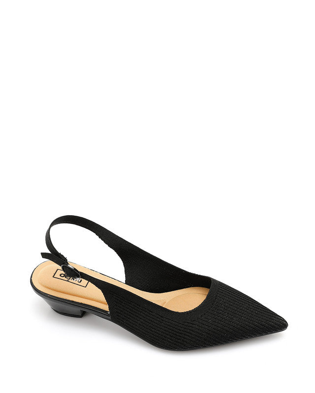 Pointed Ribbed Mid Heel Pump