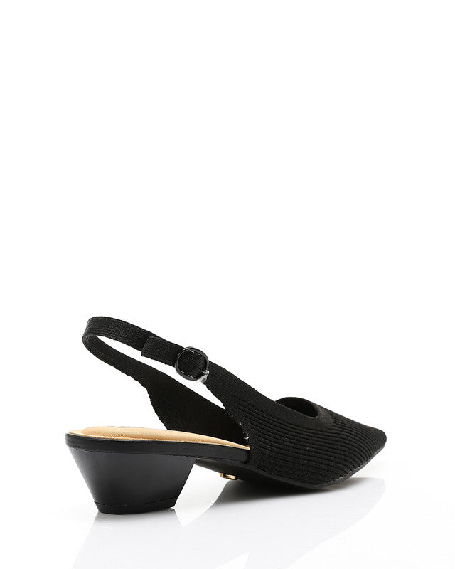 Pointed Ribbed Mid Heel Pump