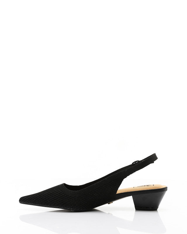 Pointed Ribbed Mid Heel Pump