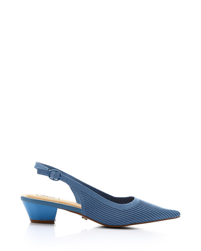 Pointed Ribbed Mid Heel Pump