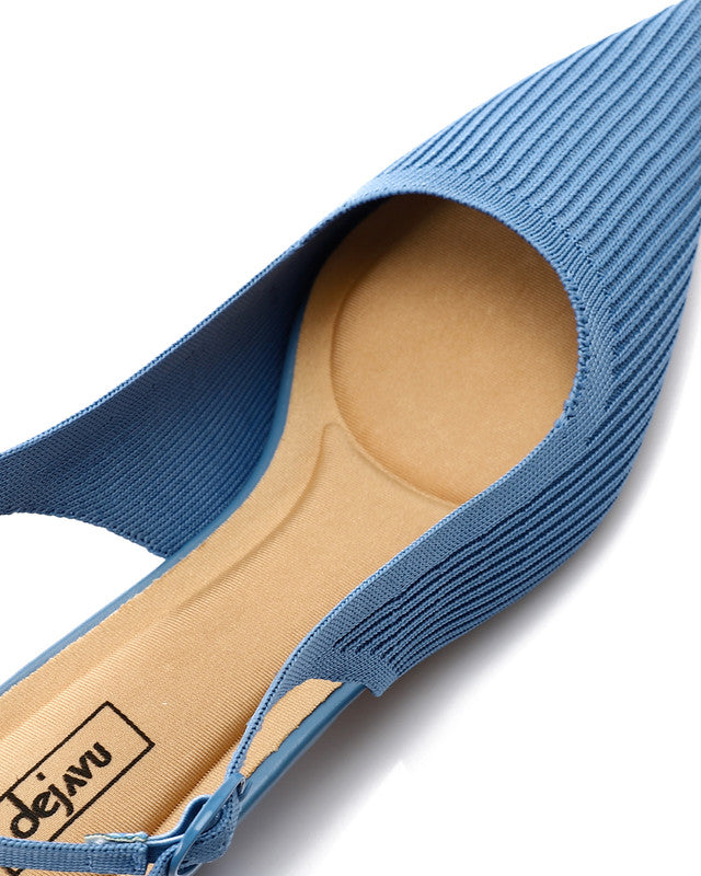 Pointed Ribbed Mid Heel Pump