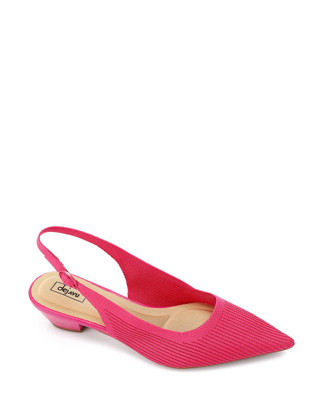 Pointed Ribbed Mid Heel Pump