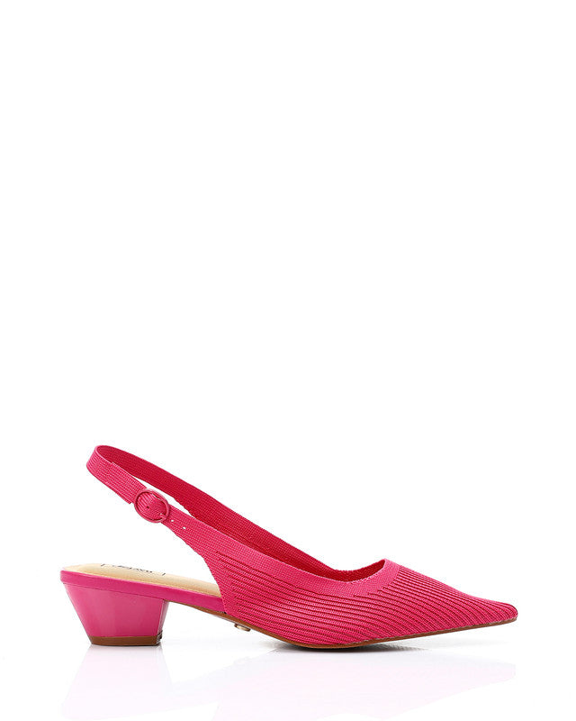 Pointed Ribbed Mid Heel Pump
