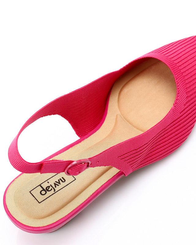 Pointed Ribbed Mid Heel Pump