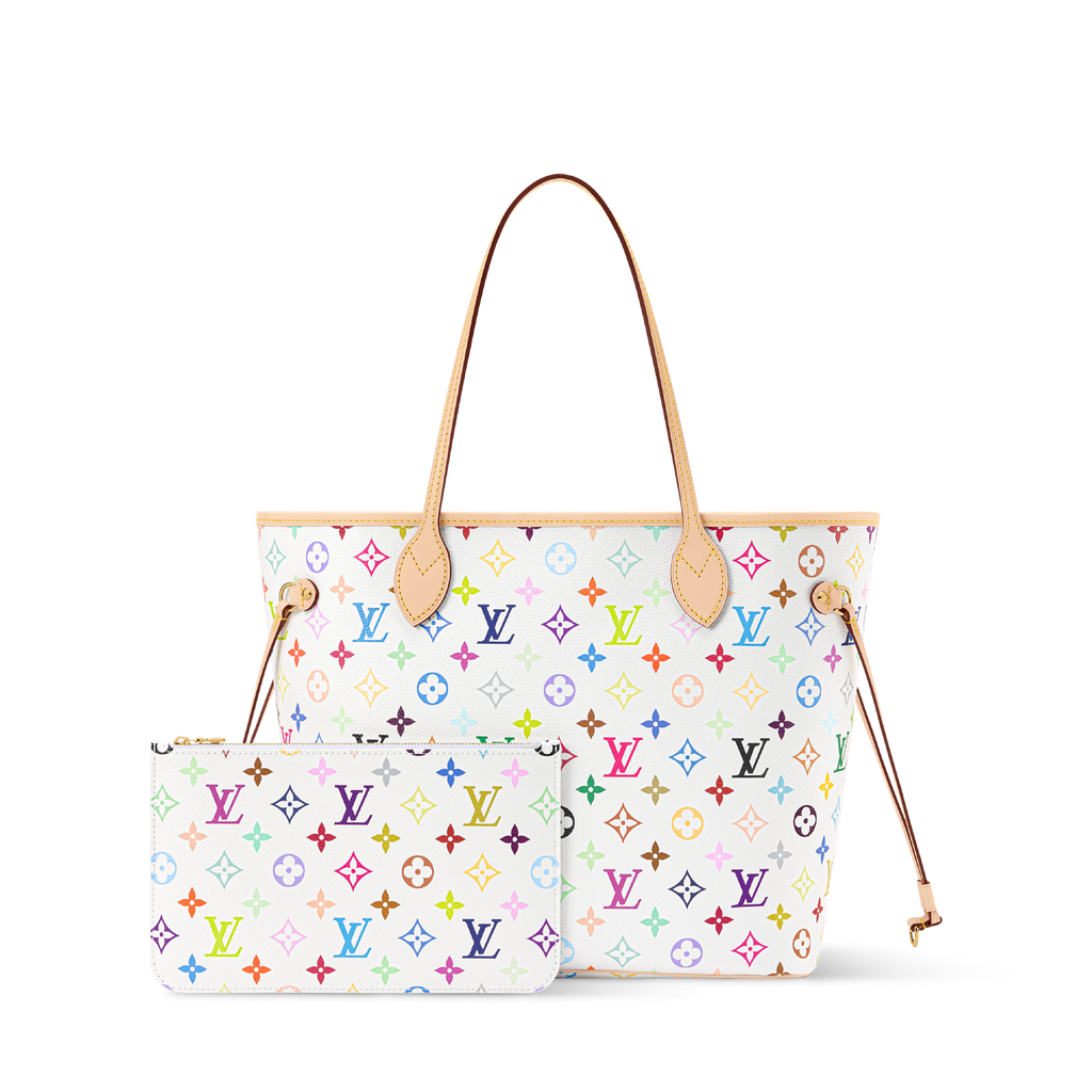 Louis Vuitton x TM Neverfull MM in Multicolor White - back view | MOAH