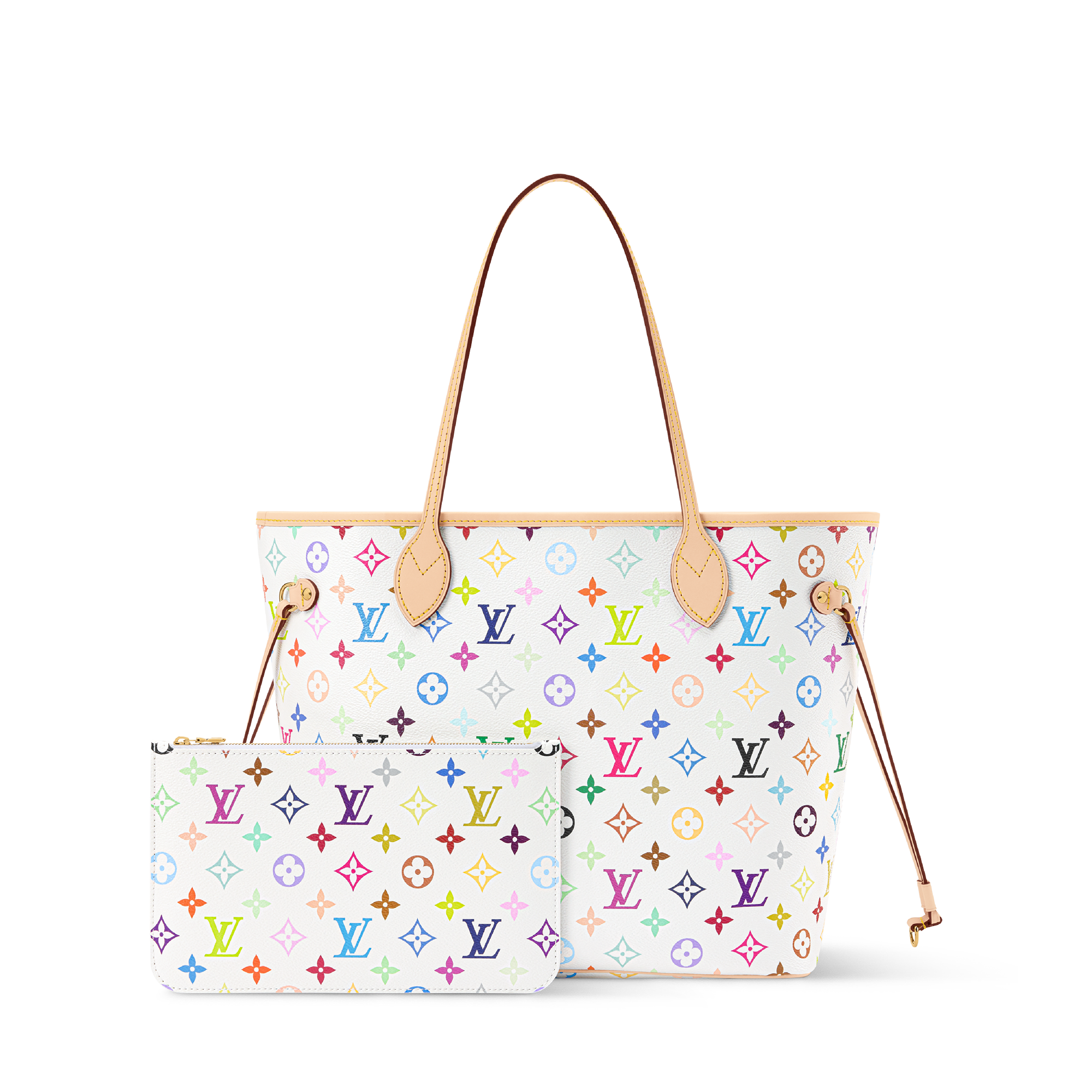 Louis Vuitton x TM Neverfull MM in Multicolor White - back view | MOAH