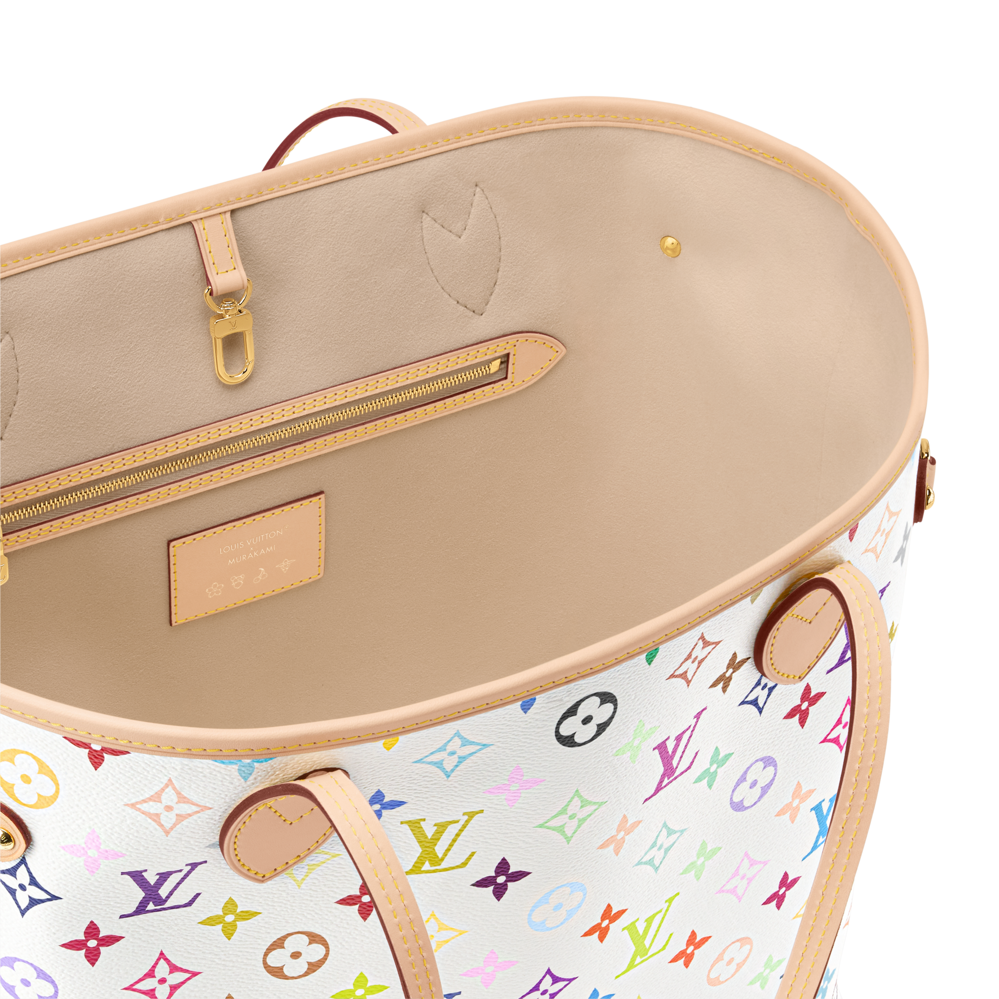 Louis Vuitton x TM Neverfull MM in Multicolor White - detail view | MOAH