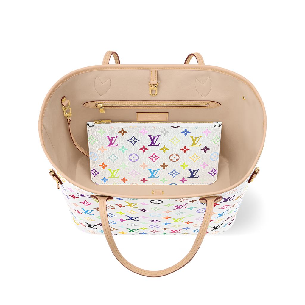 Louis Vuitton x TM Neverfull MM in Multicolor White - interior view | MOAH