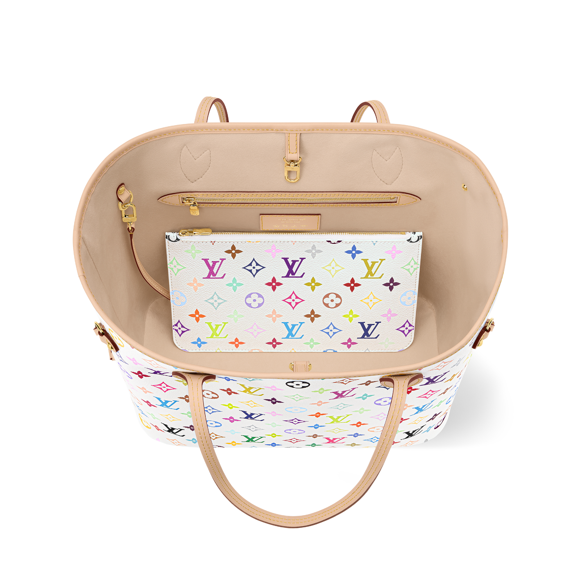 Louis Vuitton x TM Neverfull MM in Multicolor White - interior view | MOAH