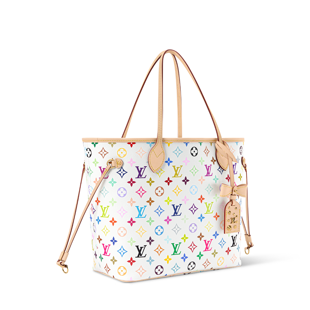 Louis Vuitton x TM Neverfull MM in Multicolor White - side view | MOAH