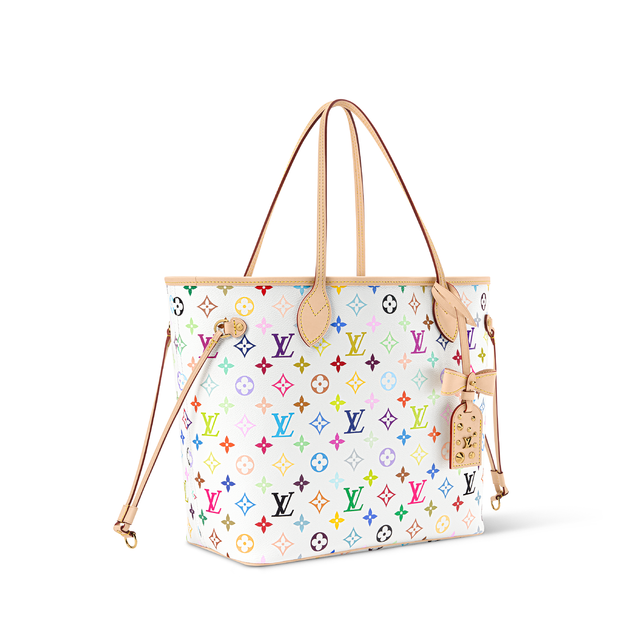 Louis Vuitton x TM Neverfull MM in Multicolor White - side view | MOAH