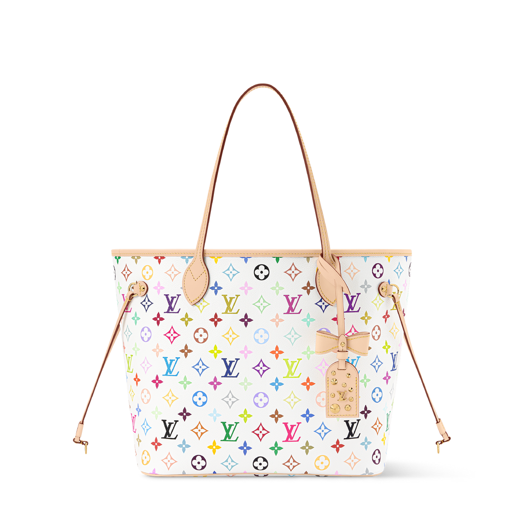 Louis Vuitton x TM Neverfull MM in Multicolor White - front view | MOAH
