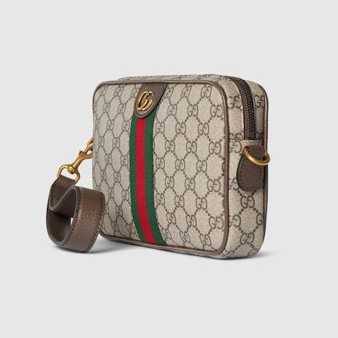 Gucci Ophidia Small Crossbody Bag in Beige and Dark Brown - product view 2 | MOAH
