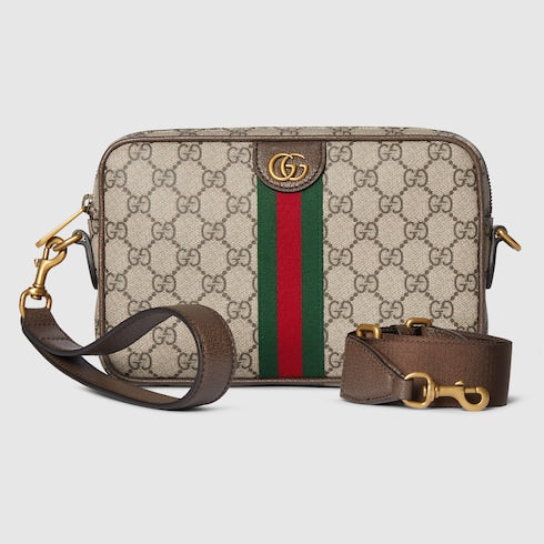 Gucci Ophidia Small Crossbody Bag in Beige and Dark Brown - product view 1 | MOAH