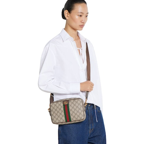 Gucci Ophidia Small Crossbody Bag in Beige and Dark Brown - product view 6 | MOAH