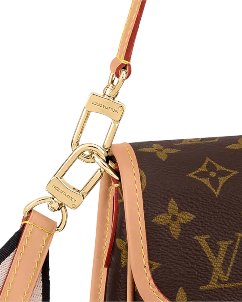 MOAH Louis Vuitton monogram canvas shoulder bag featuring gold-tone hardware, cowhide leather trim, and logo strap.